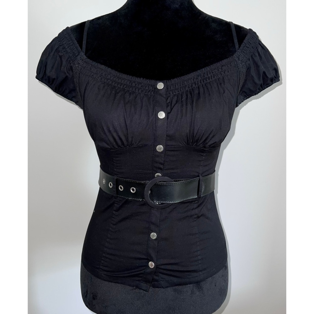 Guess Black Off-Shoulder Bustier Belted Fitted Blouse XS